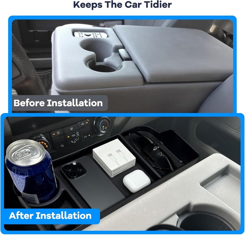 FETUSI Center Console Seat Headrest Organizer Compatible with Ford F150 F250 F350 F450 F550 F650 2011-2024 2025 Accessories, Non-Slip Center Coin Container Storage Box Tray (Jump Seat Only) - Image 3
